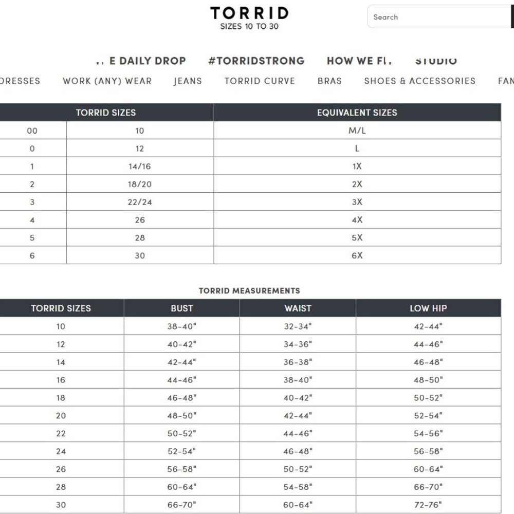 Torrid Size Guide